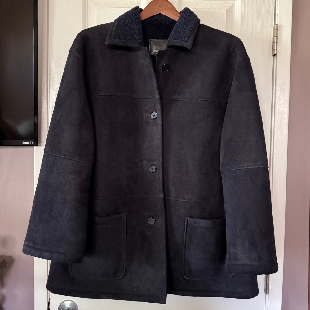 Vintage Ralp Lauren Blue Shearling Jacket Coat XL Genuine